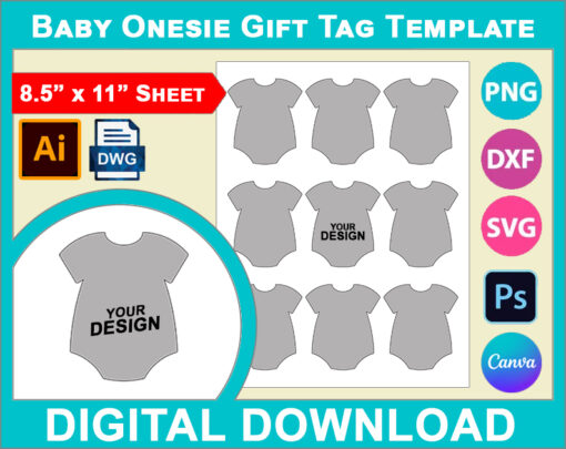 Baby Shower Onesie Bodysuit Gift Tag Template